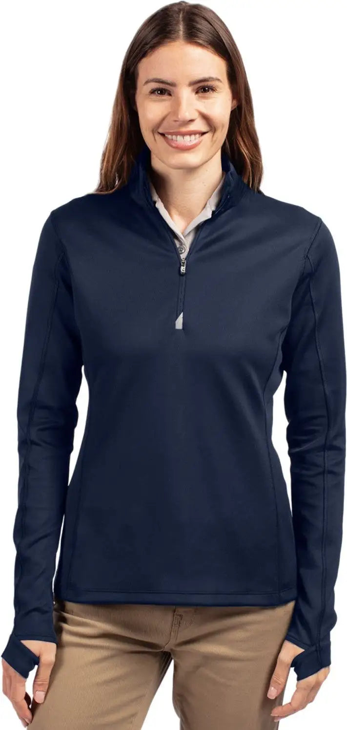 Cutter & Buck Lck00033 Traverse Stretch Eco Quarter Zip Womens Pullover - Liberty Navy - Ladies Xs