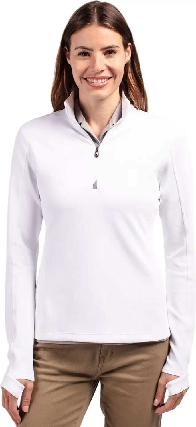 Cutter & Buck Lck00033 Traverse Stretch Eco Quarter Zip Womens Pullover - White - Ladies Xs