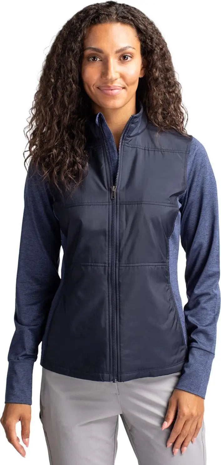 Cutter & Buck Lck00042 Stealth Hybrid Quilted Womens Full Zip Windbreaker Jacket - Liberty Navy - Ladies Xs