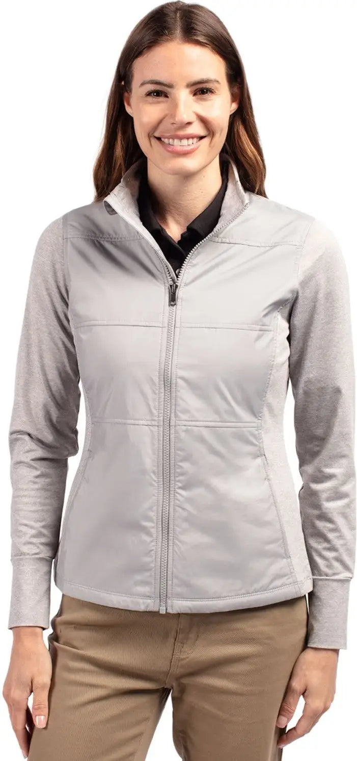 Cutter & Buck Lck00042 Stealth Hybrid Quilted Womens Full Zip Windbreaker Jacket - Polished - Ladies Xs