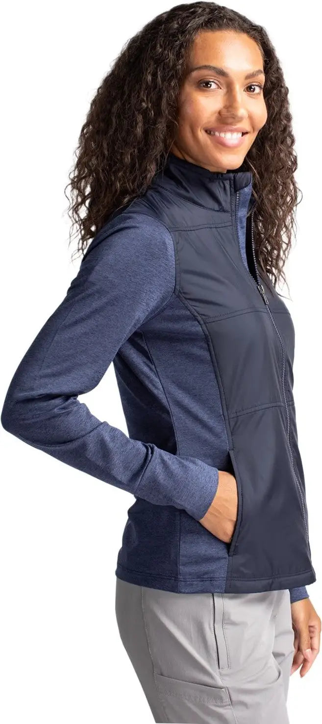 Cutter & Buck Lck00042 Stealth Hybrid Quilted Womens Full Zip Windbreaker Jacket - Liberty Navy