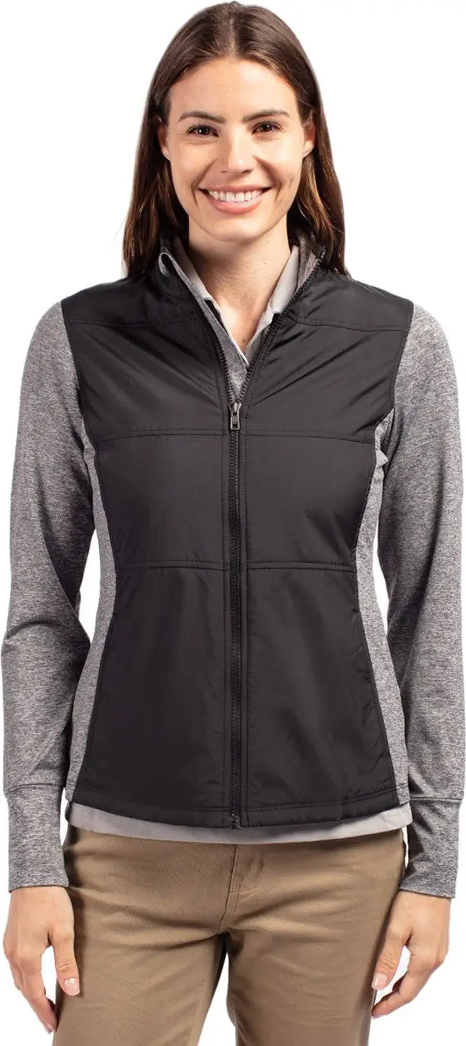 Cutter & Buck Lck00042 Stealth Hybrid Quilted Womens Full Zip Windbreaker Jacket - Black - Ladies Xs