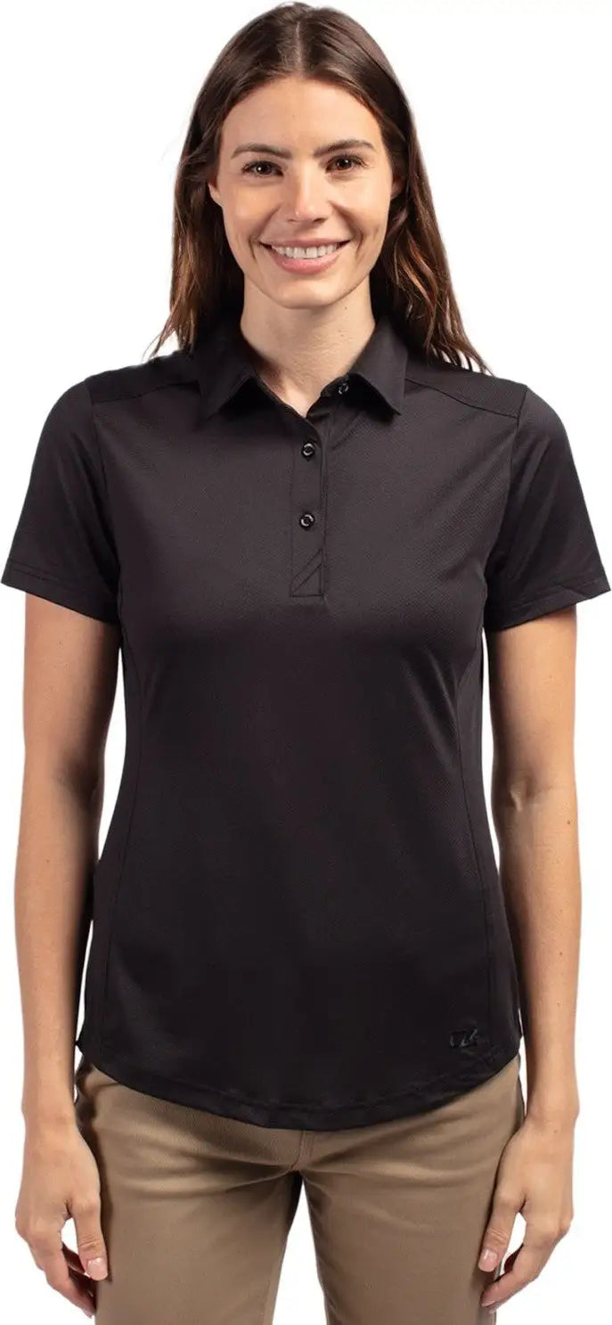Cutter & Buck Lck00111 Prospect Eco Textured Stretch Recycled Womens Short Sleeve Polo - Black - Ladies Xs