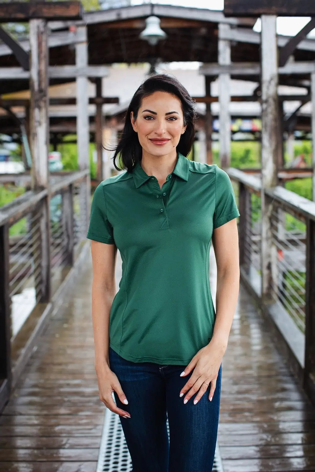 Cutter & Buck Lck00111 Prospect Eco Textured Stretch Recycled Womens Short Sleeve Polo - Hunter