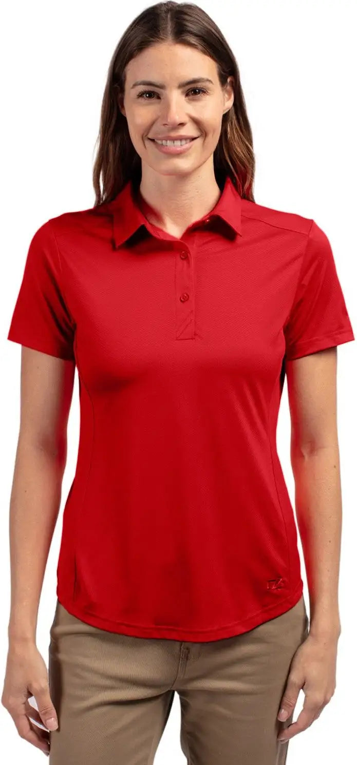 Cutter & Buck Lck00111 Prospect Eco Textured Stretch Recycled Womens Short Sleeve Polo - Red - Ladies Xs