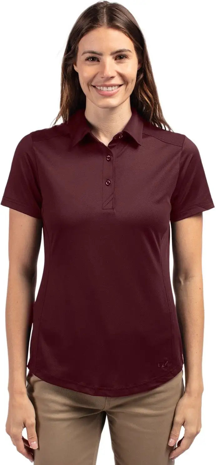 Cutter & Buck Lck00111 Prospect Eco Textured Stretch Recycled Womens Short Sleeve Polo - Bordeaux - Ladies Xs
