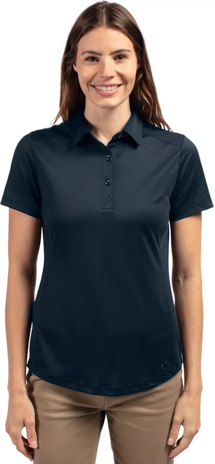 Cutter & Buck Lck00111 Prospect Eco Textured Stretch Recycled Womens Short Sleeve Polo - Navy Blue - Ladies Xs