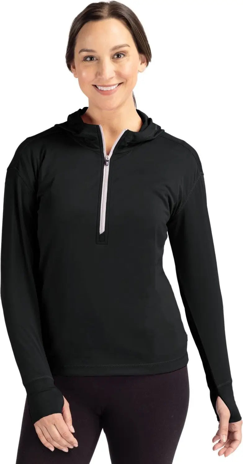 Cutter & Buck Lck00115 Daybreak Eco Recycled Womens Half Zip Hoodie - Black - Ladies Xs