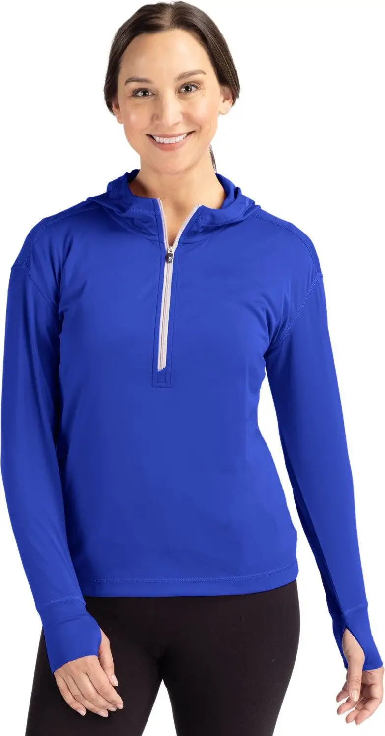 Cutter & Buck Lck00115 Daybreak Eco Recycled Womens Half Zip Hoodie - Tour Blue - Ladies Xs