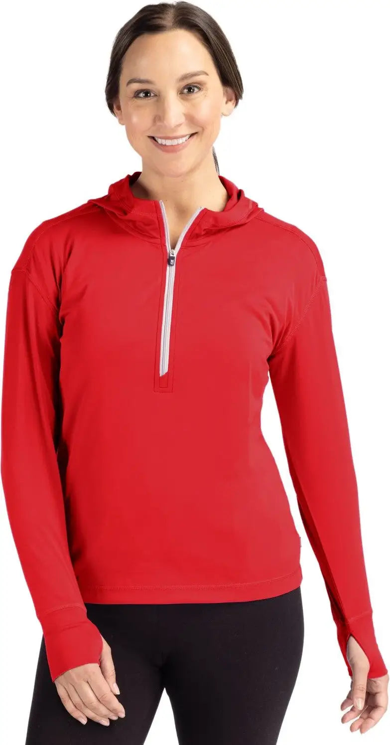 Cutter & Buck Lck00115 Daybreak Eco Recycled Womens Half Zip Hoodie - Red - Ladies Xs