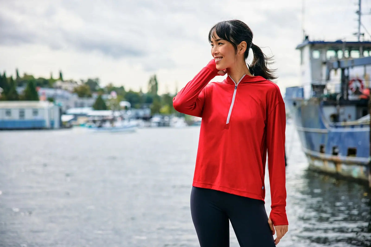 Cutter & Buck Lck00115 Daybreak Eco Recycled Womens Half Zip Hoodie - Red