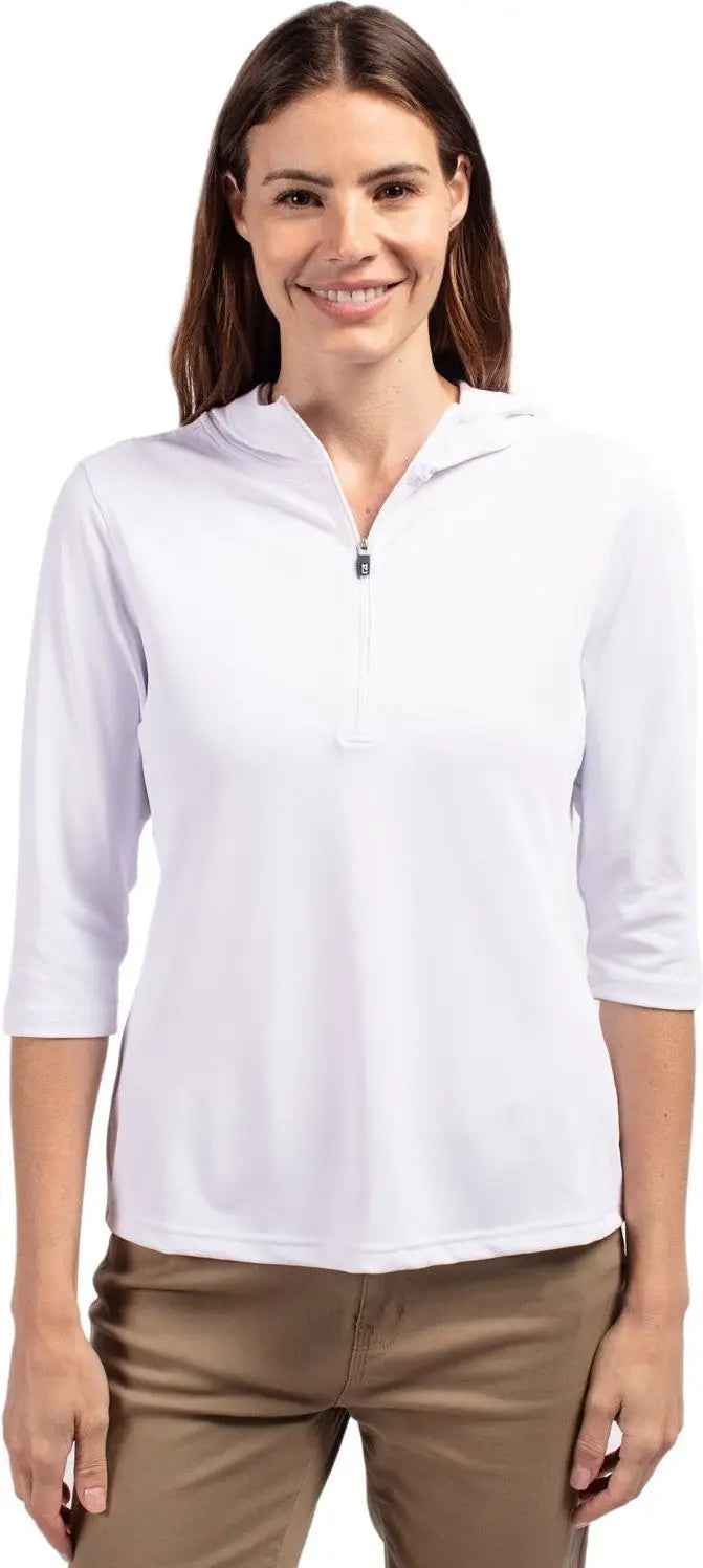 Cutter & Buck Lck00120 Virtue Eco Pique Recycled Half Zip Pullover Womens Hoodie - White - Ladies Xs