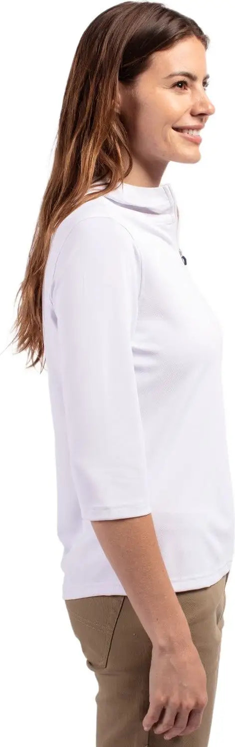 Cutter & Buck Lck00120 Virtue Eco Pique Recycled Half Zip Pullover Womens Hoodie - White