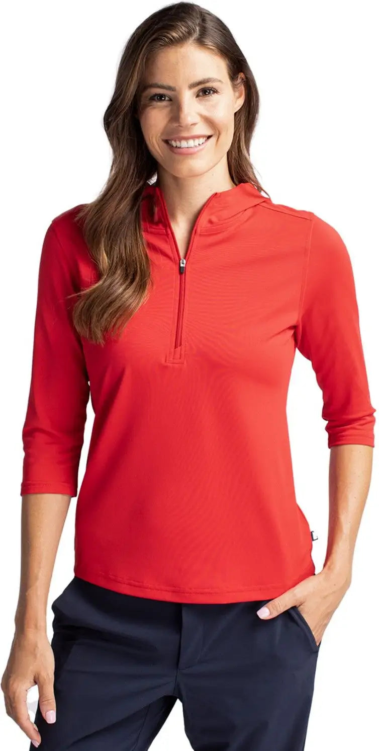 Cutter & Buck Lck00120 Virtue Eco Pique Recycled Half Zip Pullover Womens Hoodie - Red - Ladies Xs