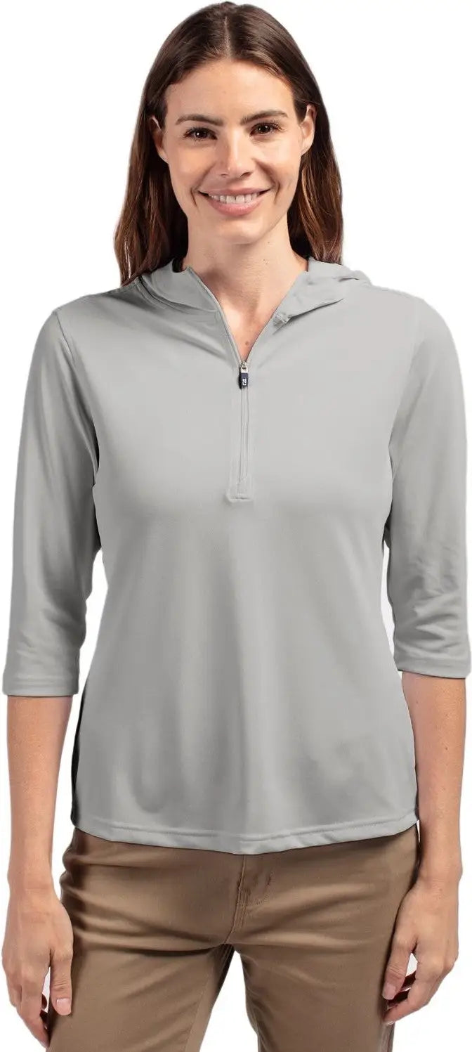 Cutter & Buck Lck00120 Virtue Eco Pique Recycled Half Zip Pullover Womens Hoodie - Polished - Ladies Xs