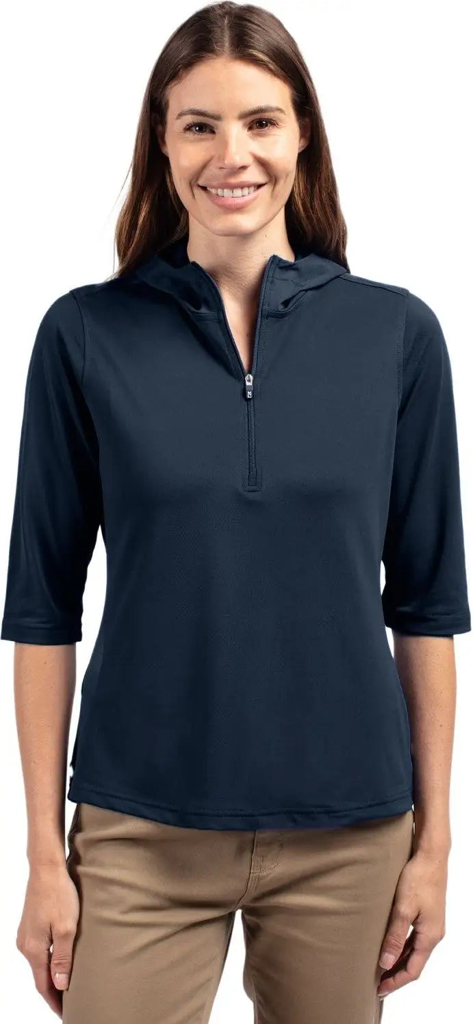 Cutter & Buck Lck00120 Virtue Eco Pique Recycled Half Zip Pullover Womens Hoodie - Navy Blue