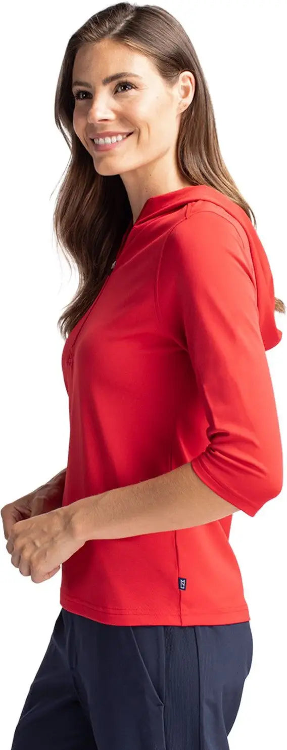 Cutter & Buck Lck00120 Virtue Eco Pique Recycled Half Zip Pullover Womens Hoodie - Red