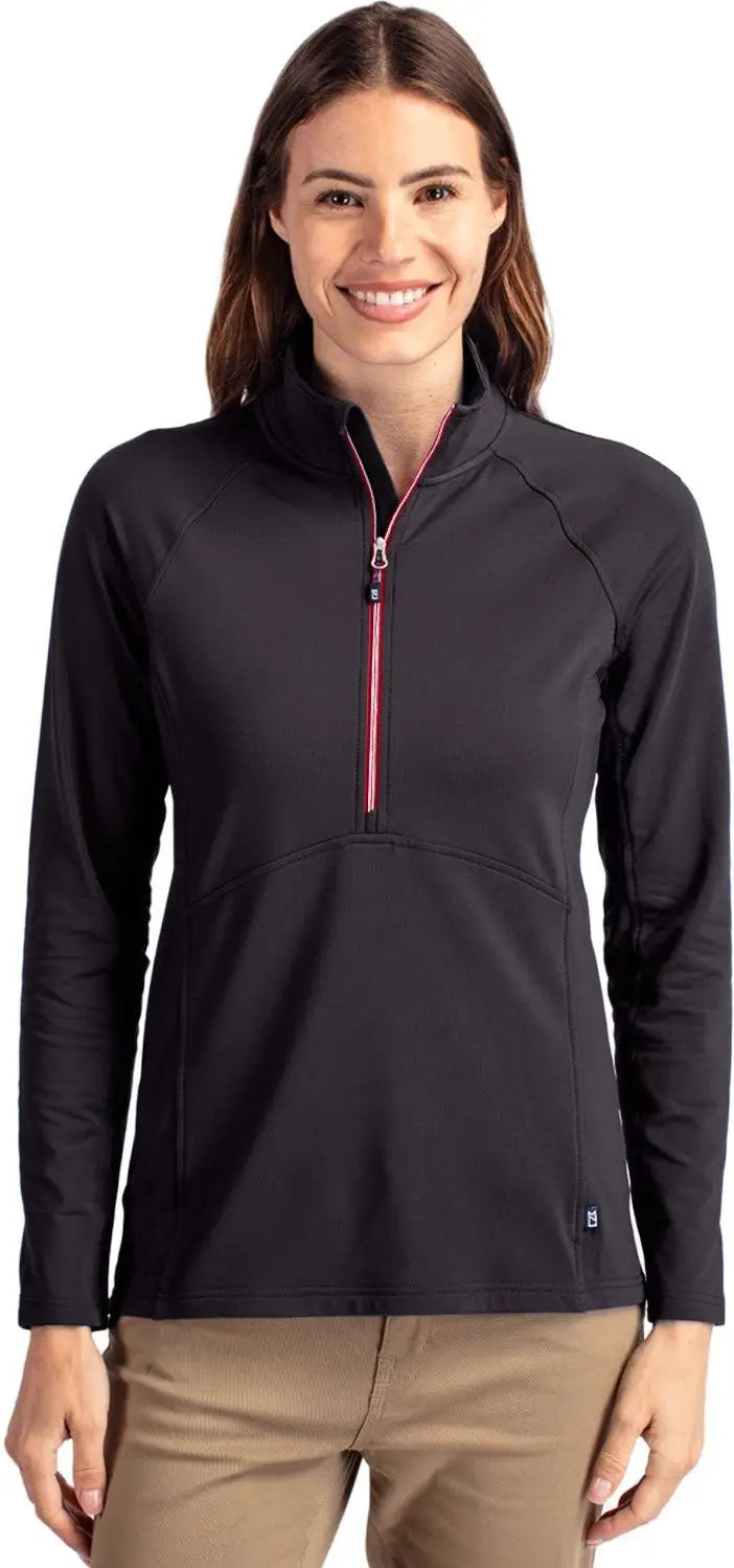 Cutter & Buck Lck00128 Adapt Eco Knit Stretch Recycled Womens Half Zip Pullover - Black Red - Black/red / Ladies Xs