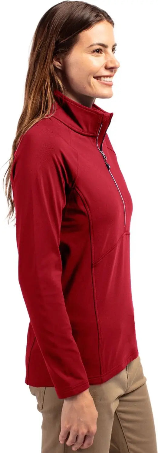 Cutter & Buck Lck00128 Adapt Eco Knit Stretch Recycled Womens Half Zip Pullover - Cardinal Red