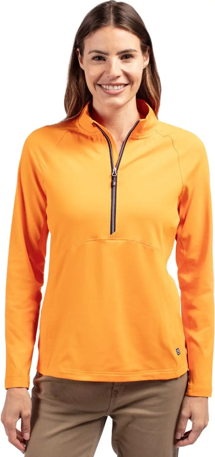 Cutter & Buck Lck00128 Adapt Eco Knit Stretch Recycled Womens Half Zip Pullover - Orange Burst - Ladies Xs