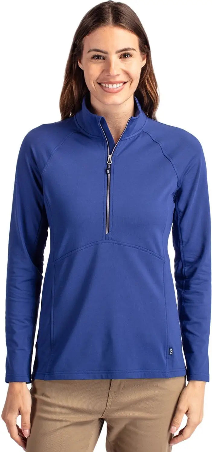 Cutter & Buck Lck00128 Adapt Eco Knit Stretch Recycled Womens Half Zip Pullover - Tour Blue - Ladies Xs
