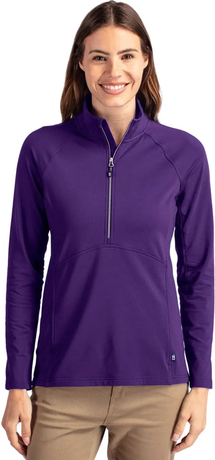 Cutter & Buck Lck00128 Adapt Eco Knit Stretch Recycled Womens Half Zip Pullover - College Purple - Ladies Xs