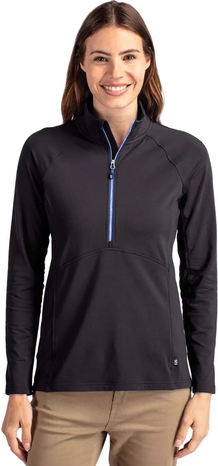 Cutter & Buck Lck00128 Adapt Eco Knit Stretch Recycled Womens Half Zip Pullover - Black Tour Blue - Black/tour / Ladies