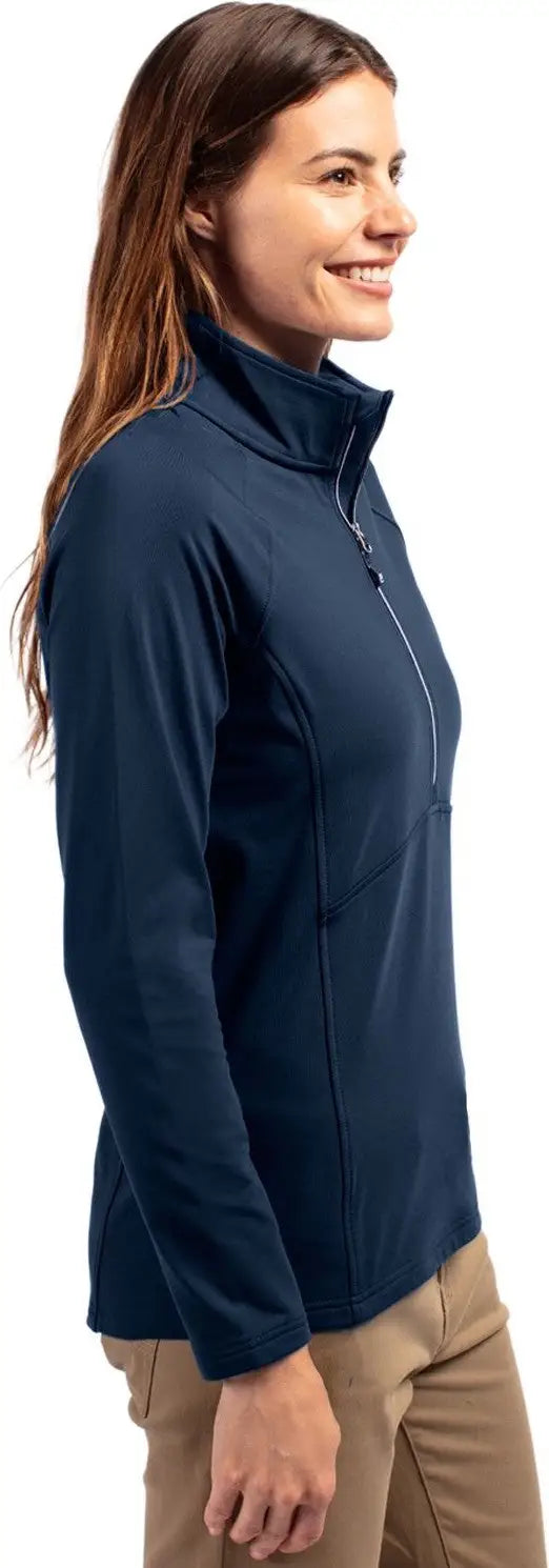 Cutter & Buck Lck00128 Adapt Eco Knit Stretch Recycled Womens Half Zip Pullover - Navy Blue