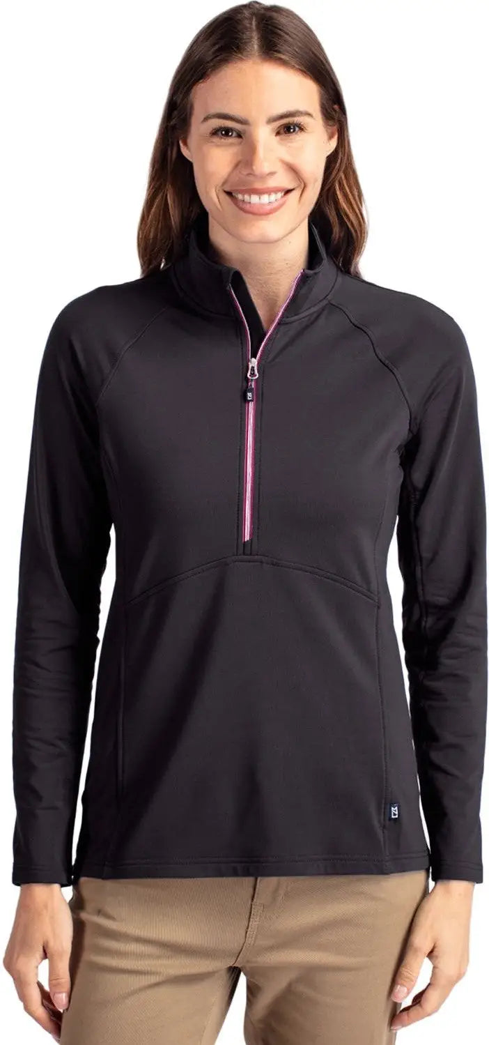 Cutter & Buck Lck00128 Adapt Eco Knit Stretch Recycled Womens Half Zip Pullover - Black Gelato - Black/gelato / Ladies