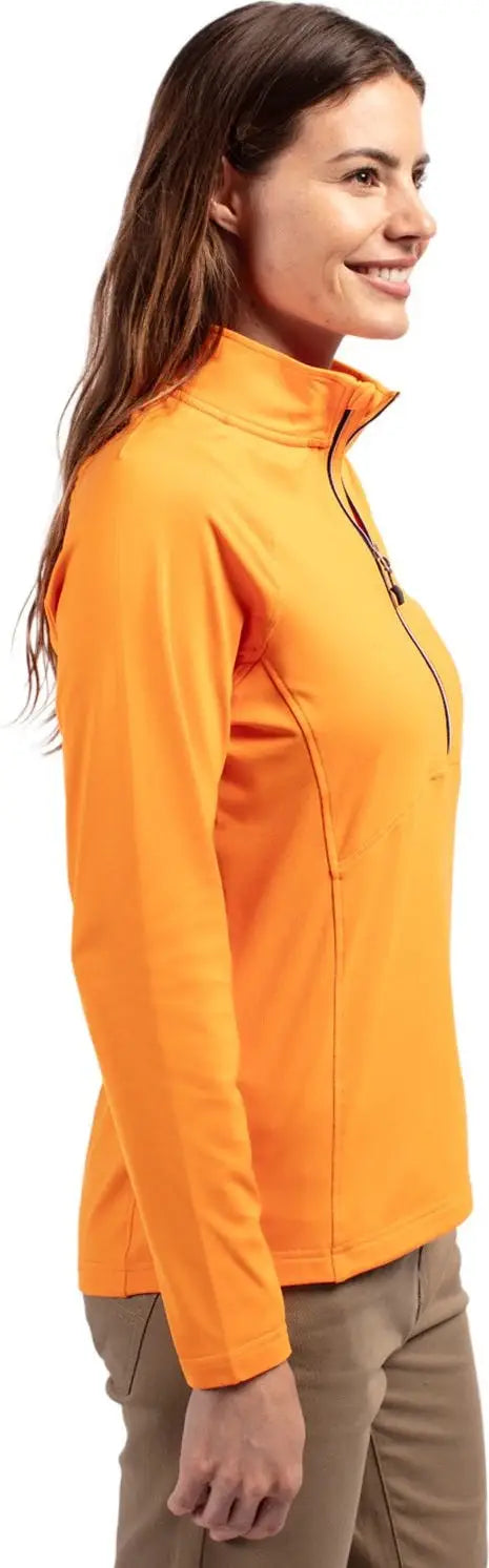 Cutter & Buck Lck00128 Adapt Eco Knit Stretch Recycled Womens Half Zip Pullover - Orange Burst