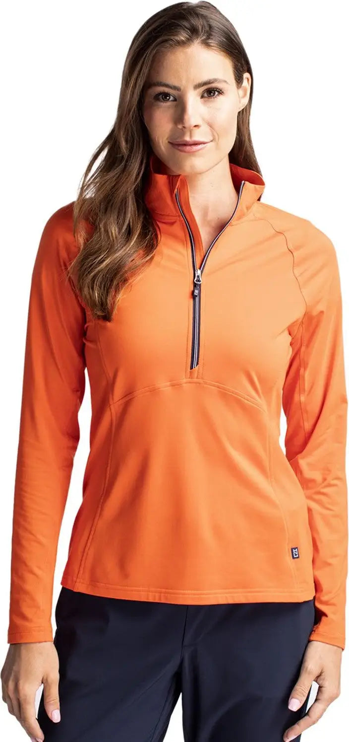 Cutter & Buck Lck00128 Adapt Eco Knit Stretch Recycled Womens Half Zip Pullover - College Orange - Ladies Xs