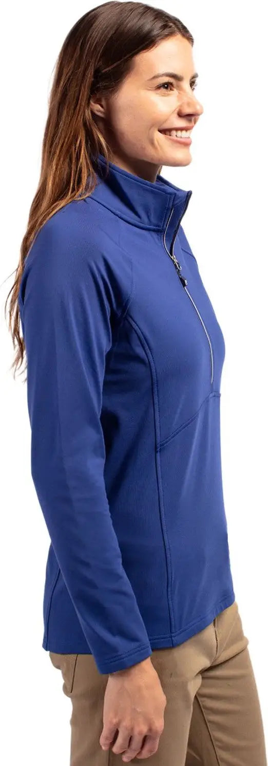 Cutter & Buck Lck00128 Adapt Eco Knit Stretch Recycled Womens Half Zip Pullover - Tour Blue