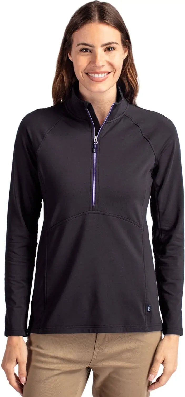 Cutter & Buck Lck00128 Adapt Eco Knit Stretch Recycled Womens Half Zip Pullover - Black College Purple - Black/college