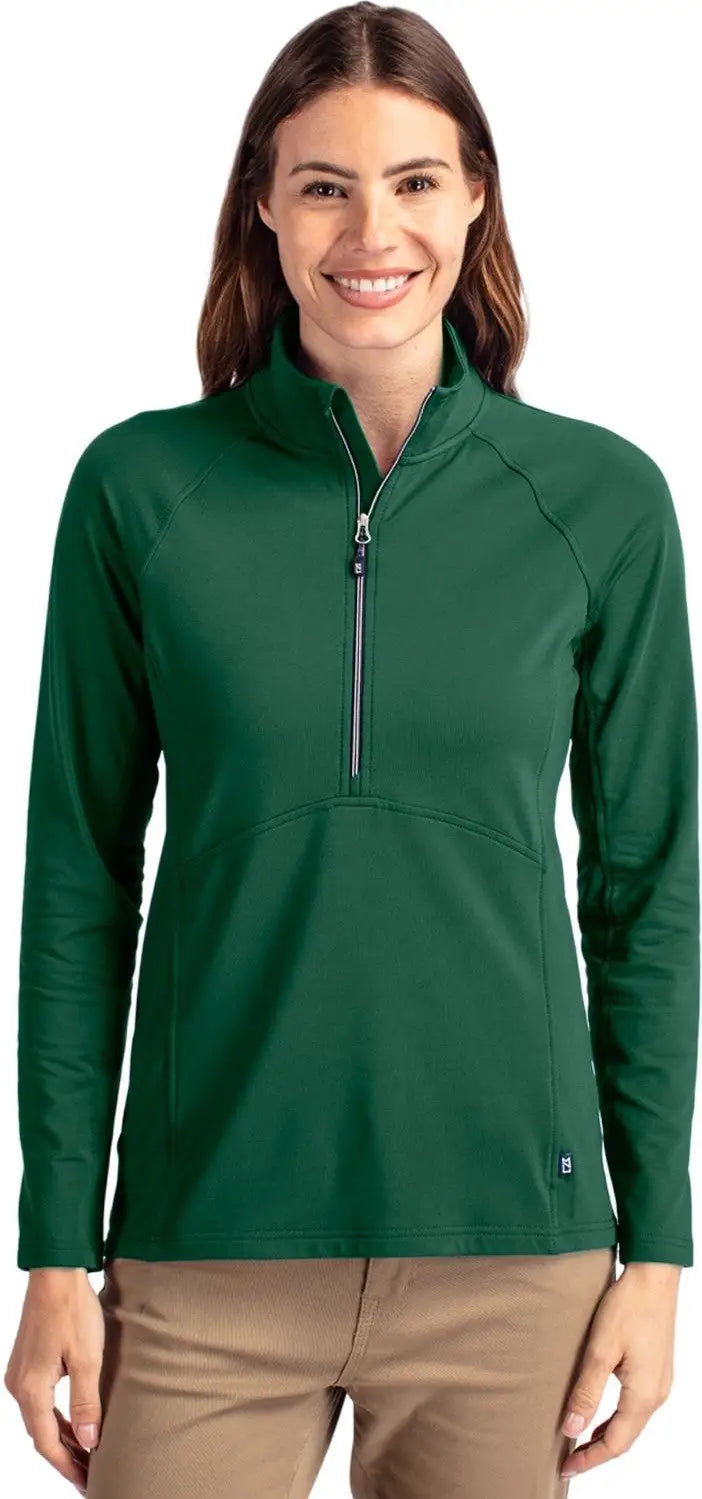 Cutter & Buck Lck00128 Adapt Eco Knit Stretch Recycled Womens Half Zip Pullover - Hunter - Ladies Xs