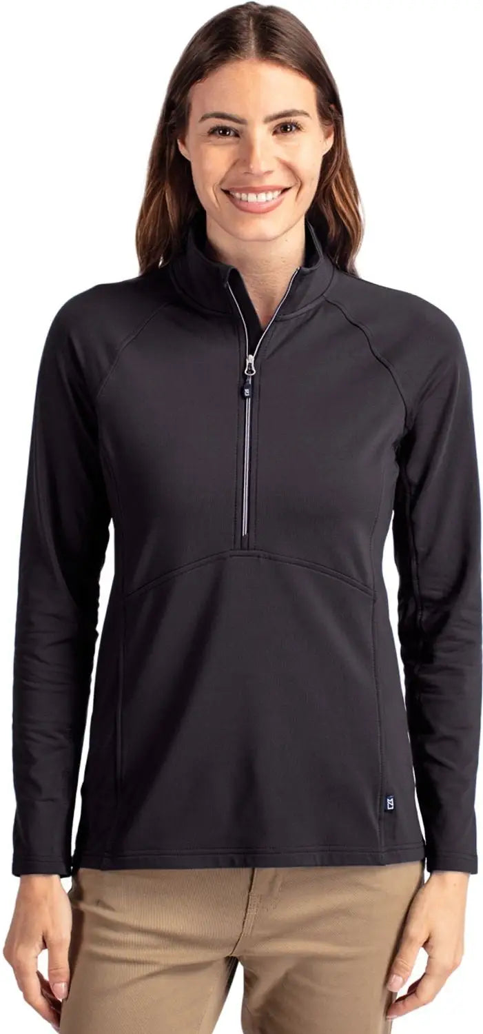 Cutter & Buck Lck00128 Adapt Eco Knit Stretch Recycled Womens Half Zip Pullover - Black - Ladies Xs