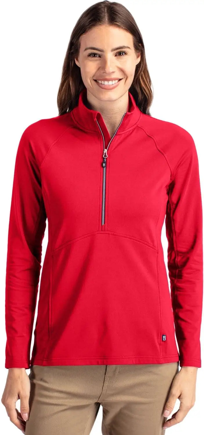 Cutter & Buck Lck00128 Adapt Eco Knit Stretch Recycled Womens Half Zip Pullover - Red - Ladies Xs