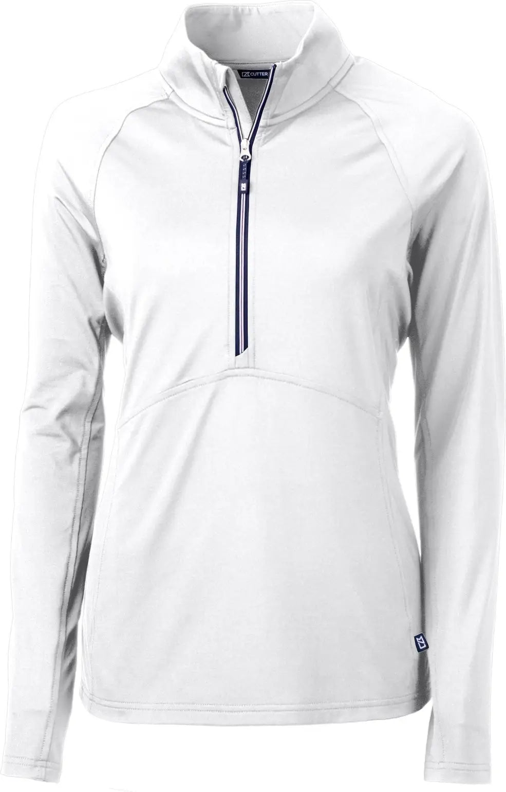 Cutter & Buck Lck00128 Adapt Eco Knit Stretch Recycled Womens Half Zip Pullover - White Navy Blue