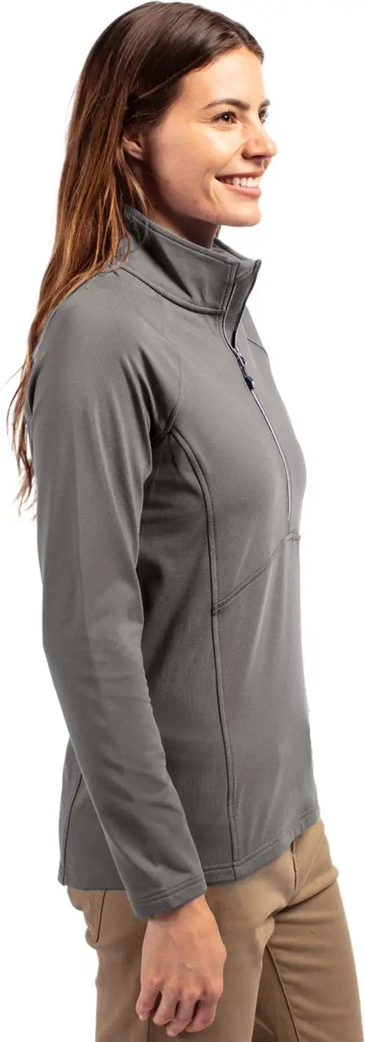 Cutter & Buck Lck00128 Adapt Eco Knit Stretch Recycled Womens Half Zip Pullover - Elemental Gray