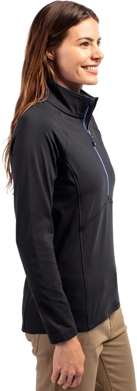 Cutter & Buck Lck00128 Adapt Eco Knit Stretch Recycled Womens Half Zip Pullover - Black Tour Blue