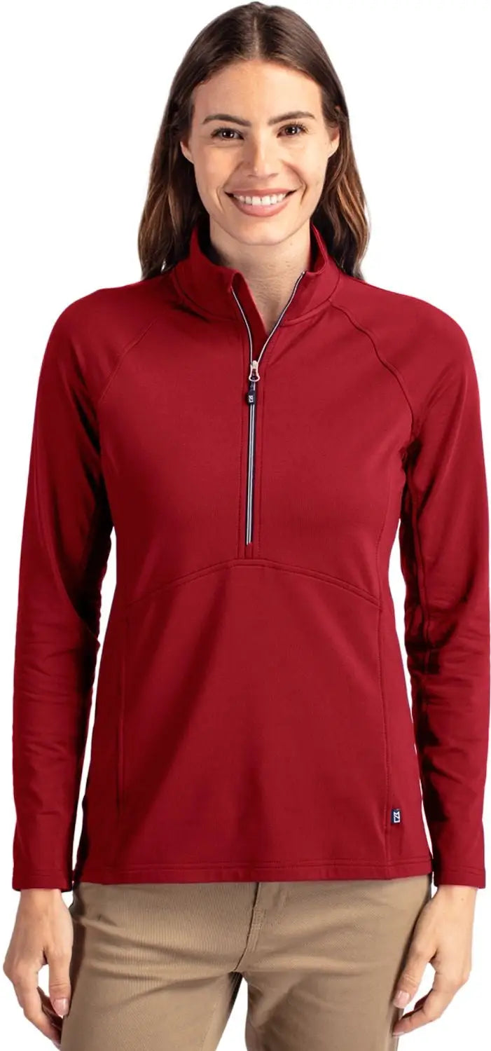 Cutter & Buck Lck00128 Adapt Eco Knit Stretch Recycled Womens Half Zip Pullover - Cardinal Red - Ladies Xs