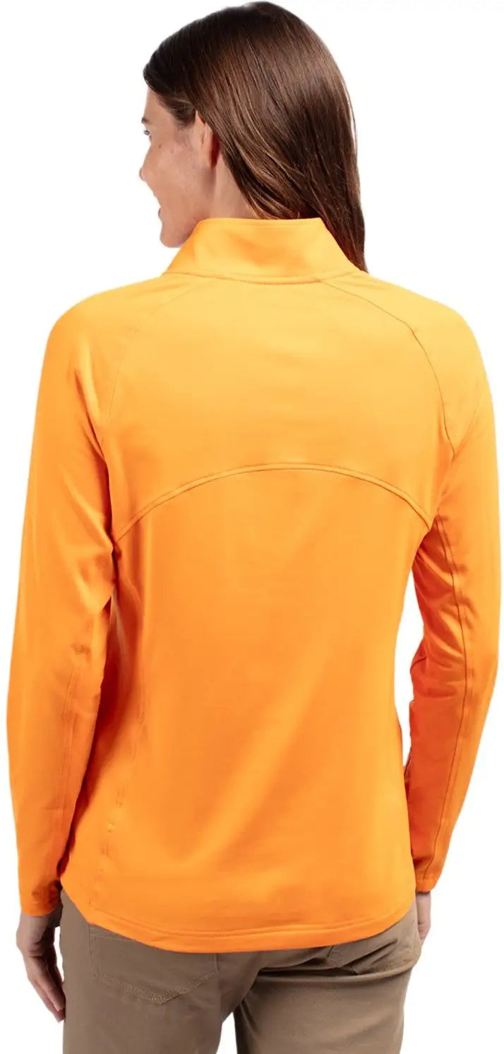 Cutter & Buck Lck00128 Adapt Eco Knit Stretch Recycled Womens Half Zip Pullover - Orange Burst