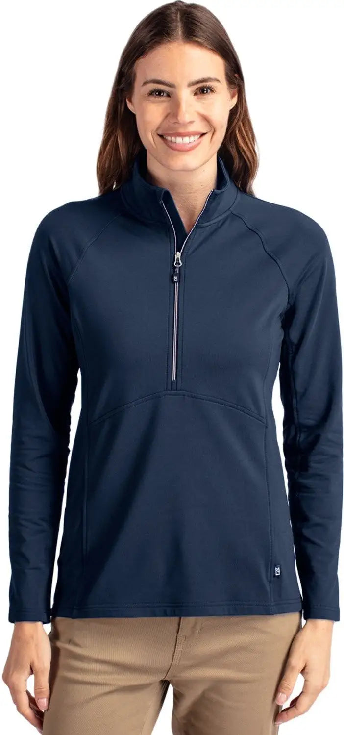 Cutter & Buck Lck00128 Adapt Eco Knit Stretch Recycled Womens Half Zip Pullover - Navy Blue - Ladies Xs
