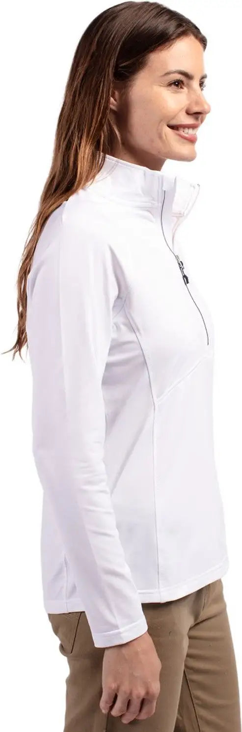 Cutter & Buck Lck00128 Adapt Eco Knit Stretch Recycled Womens Half Zip Pullover - White