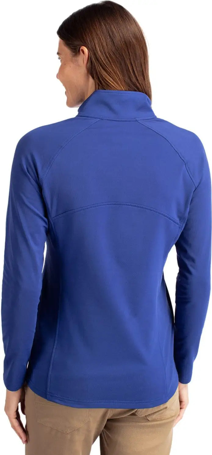 Cutter & Buck Lck00128 Adapt Eco Knit Stretch Recycled Womens Half Zip Pullover - Tour Blue