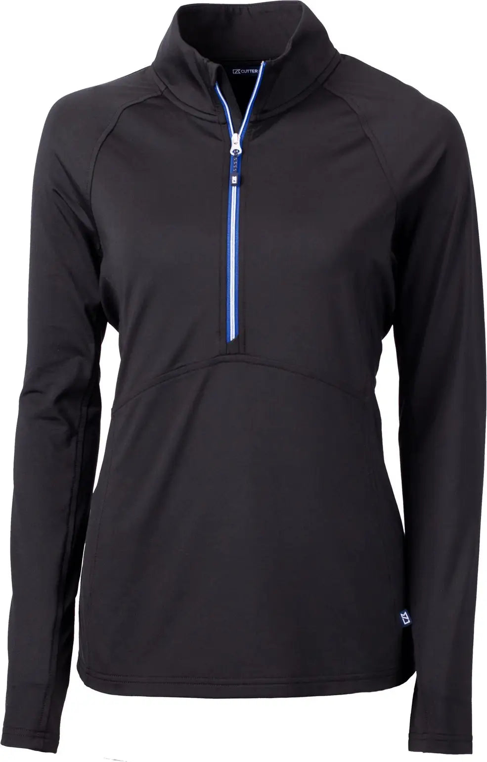 Cutter & Buck Lck00128 Adapt Eco Knit Stretch Recycled Womens Half Zip Pullover - Black Tour Blue