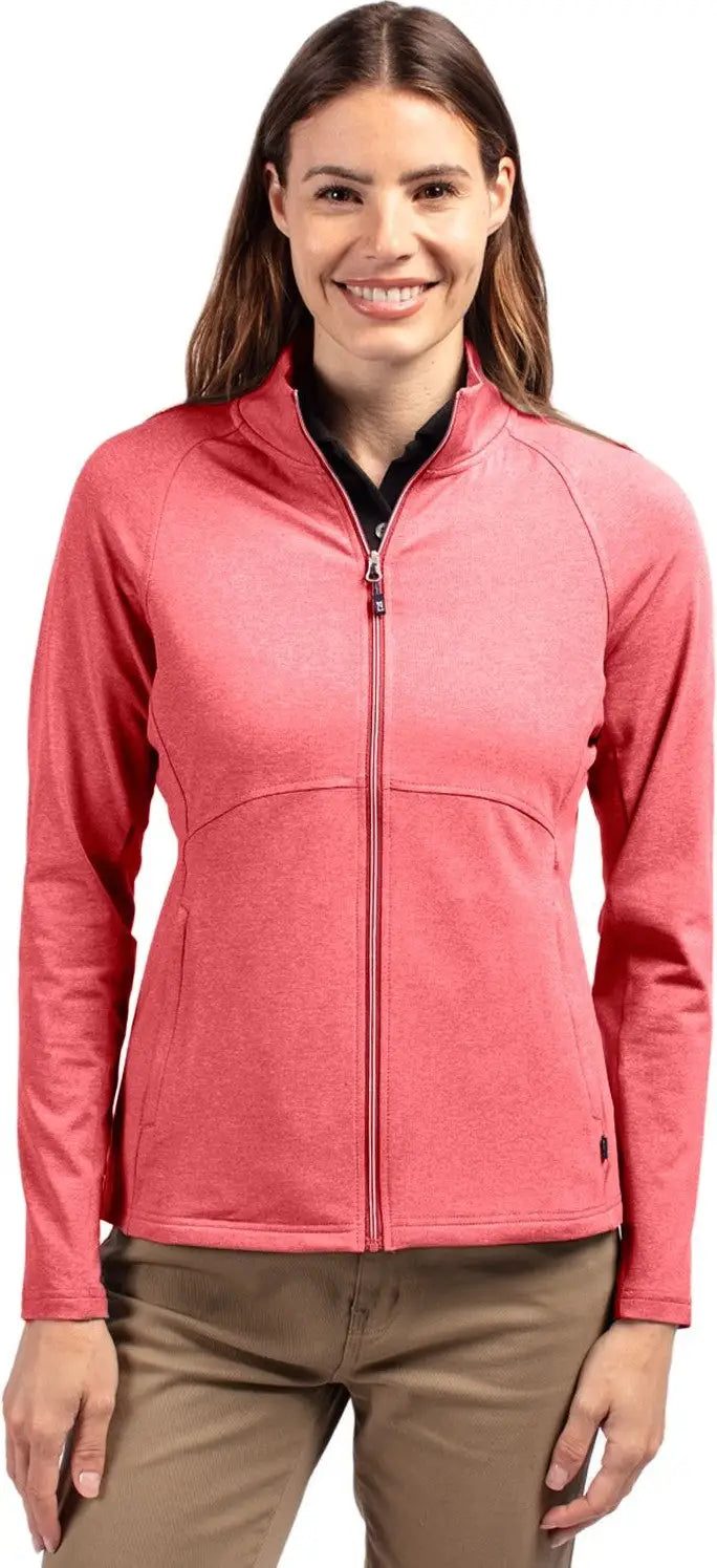 Cutter & Buck Lck00151 Adapt Eco Knit Heather Recycled Womens Full Zip Jacket - Cardinal Red - Ladies Xs