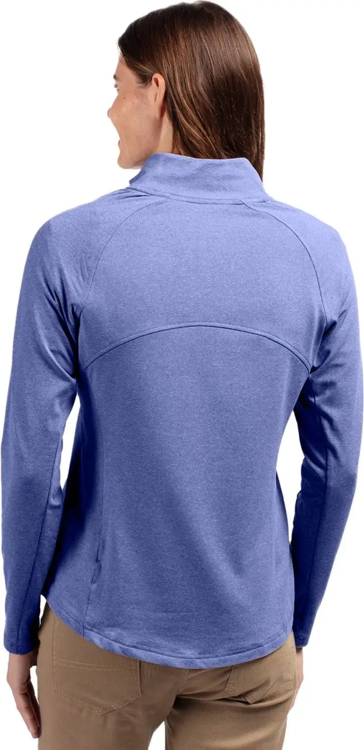 Cutter & Buck Lck00151 Adapt Eco Knit Heather Recycled Womens Full Zip Jacket - Tour Blue