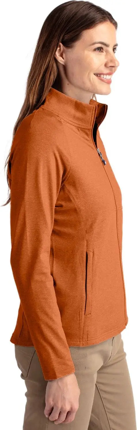 Cutter & Buck Lck00151 Adapt Eco Knit Heather Recycled Womens Full Zip Jacket - Texas Orange