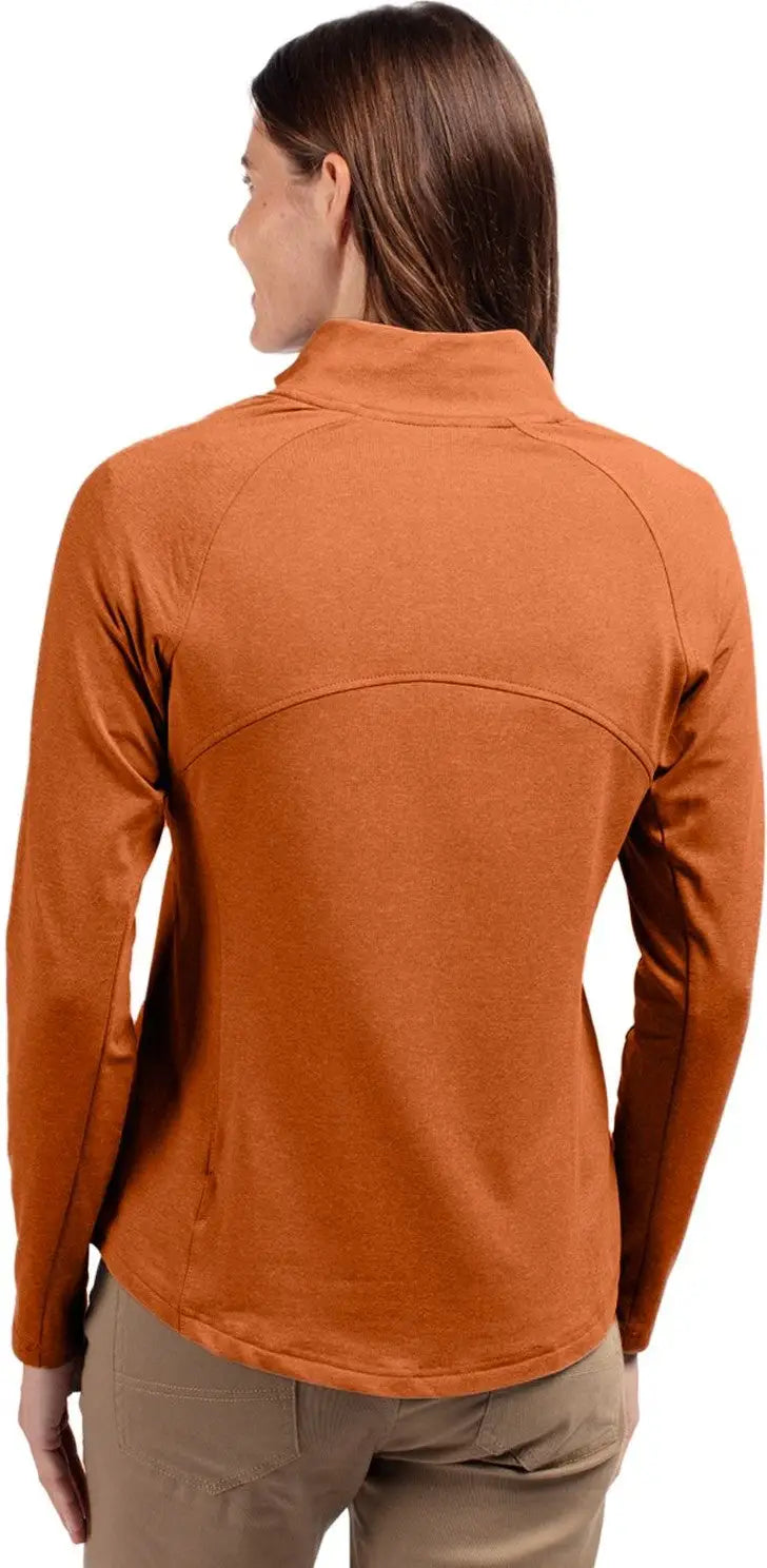 Cutter & Buck Lck00151 Adapt Eco Knit Heather Recycled Womens Full Zip Jacket - Texas Orange - Ladies Xs