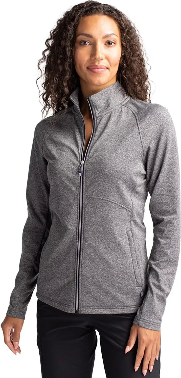 Cutter & Buck Lck00151 Adapt Eco Knit Heather Recycled Womens Full Zip Jacket - Black - Ladies Xs